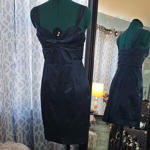 Navy Silk‑Bodice Dress – Size Small